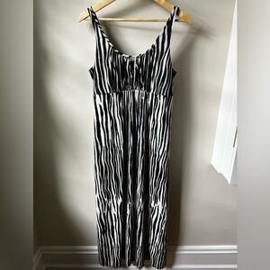 NATORI Slip Dress Empire Waist Baby Doll Zebra Sleeveless Scoop Neck Maxi M‎